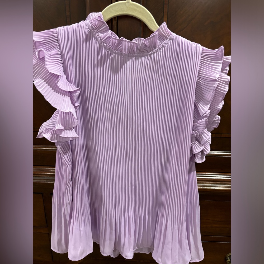 Lavender TCEC ruffle blouse, size small
